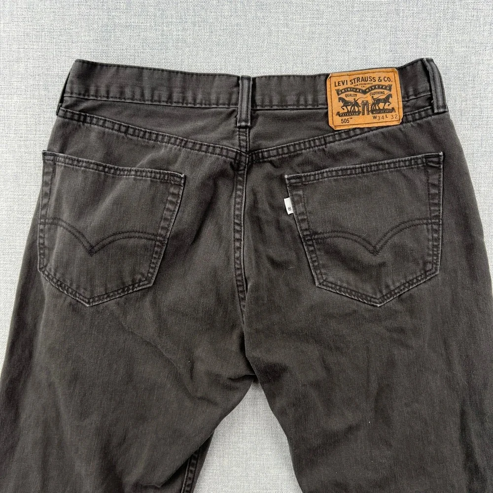 Levis 505 Regular Fit Jeans Mens 34x31 Faded‎ Black Charcoal Straight Leg Denim